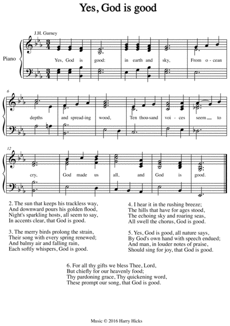 Free Sheet Music Yes God Is Good A New Tune To A Wonderful Old Hymn