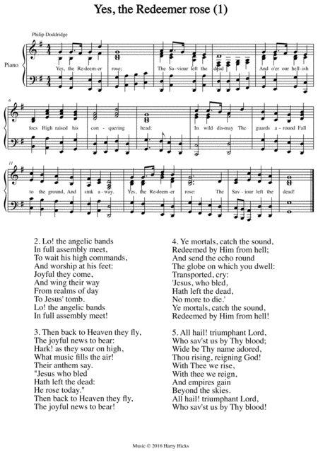 Yes The Redeemer Rose The First Of Two New Tunes To A Wonderful Old Hymn Sheet Music