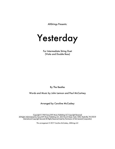 Yesterday For Viola And Double Bass Duet Sheet Music