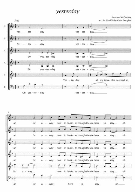 Free Sheet Music Yesterday Ssaatb