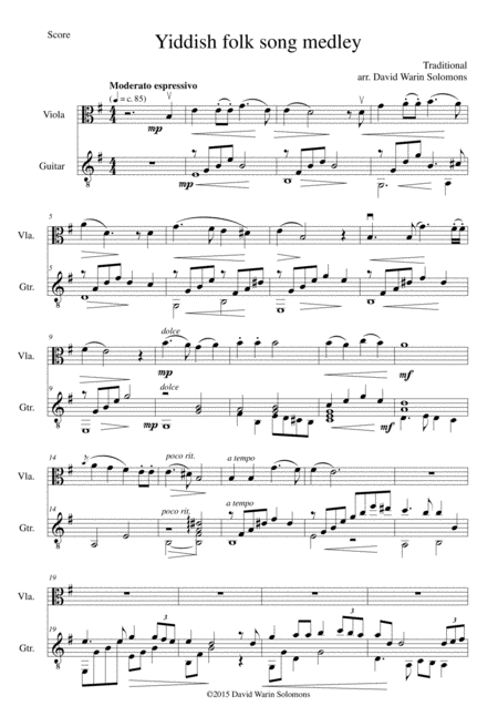 Yiddish Folk Song Medley For Viola And Guitar Sheet Music