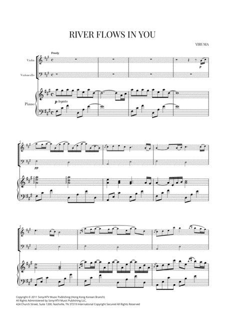 Yiruma River Flows In You For Violin Cello And Piano Trio Sheet Music