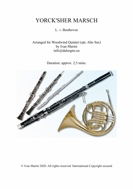 Free Sheet Music Yorckscher Marsch By L V Beethoven For Woodwind Quintet Opt Alto Sax