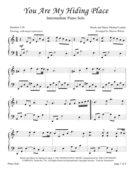 Free Sheet Music You Are My Hiding Place Intermediate Piano Solo