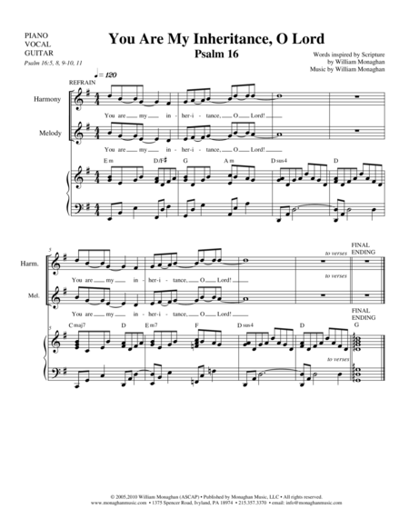 Free Sheet Music You Are My Inheritance O Lord Psalm 16