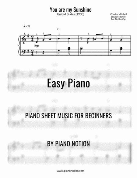 You Are My Sunshine Easy Piano Solo Sheet Music