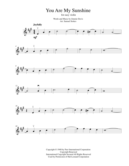 Free Sheet Music You Are My Sunshine For Easy Violin