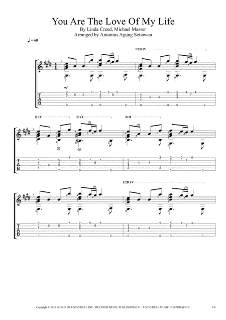 You Are The Love Of My Life Solo Guitar Tablature Sheet Music