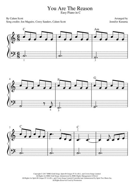 Free Sheet Music You Are The Reason Easy Piano On C