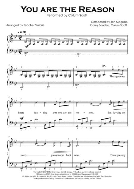 You Are The Reason Piano Easy Level 2 With Note Names Finger Numbers And Lyrics Sheet Music