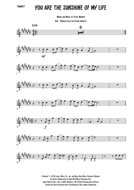 You Are The Sunshine Of My Life Trumpet Sheet Music