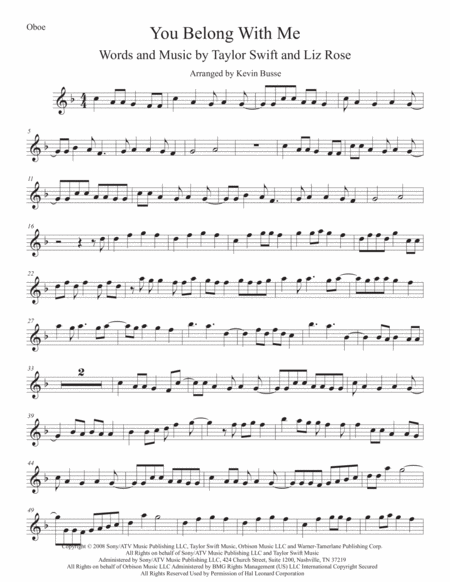 You Belong With Me Oboe Sheet Music