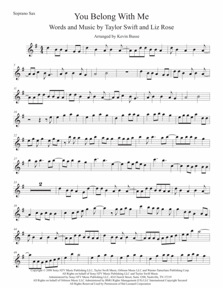 Free Sheet Music You Belong With Me Soprano Sax