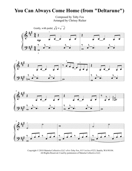 Free Sheet Music You Can Always Come Home From Deltarune Intermediate Piano