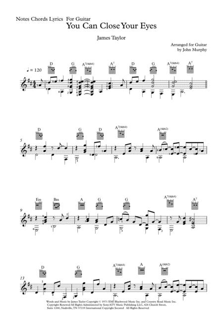 Free Sheet Music You Can Close Your Eyes James Taylor Notes Chords Lyrics For Voice And Guitar