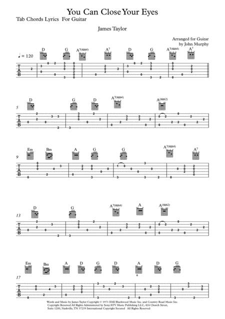 You Can Close Your Eyes Tab Chords Lyrics For Voice And Guitar Sheet Music