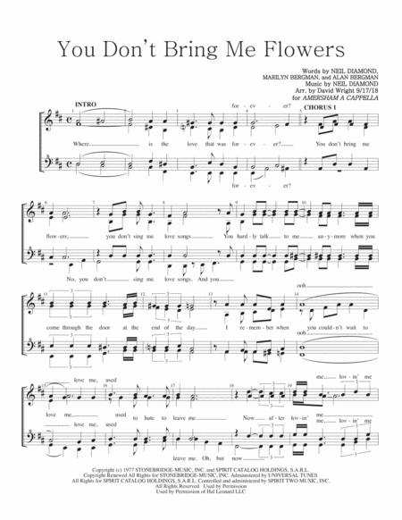 You Dont Bring Me Flowers Chorus Pricing Sheet Music