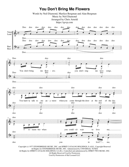 Free Sheet Music You Dont Bring Me Flowers Ssaa