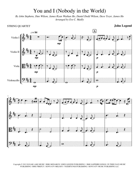 You I Nobody In The World String Quartet Sheet Music