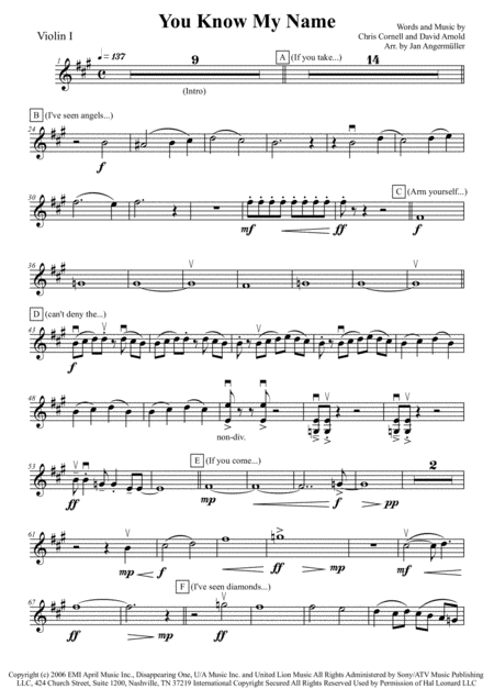 Free Sheet Music You Know My Name Violin 1 Play A Long The Violin 1 Part With Chris Cornells Original Recording For James Bond