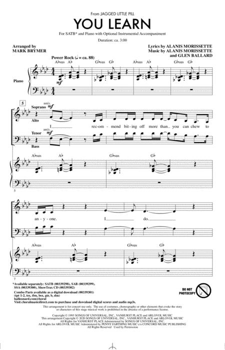 You Learn From Jagged Little Pill Arr Mark Brymer Sheet Music