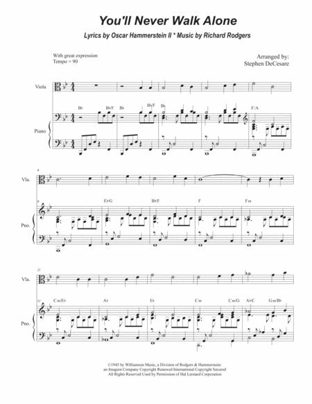 Free Sheet Music You Ll Never Walk Alone Viola Solo And Piano