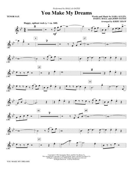 You Make My Dreams Arr Kirby Shaw Bb Tenor Saxophone Sheet Music