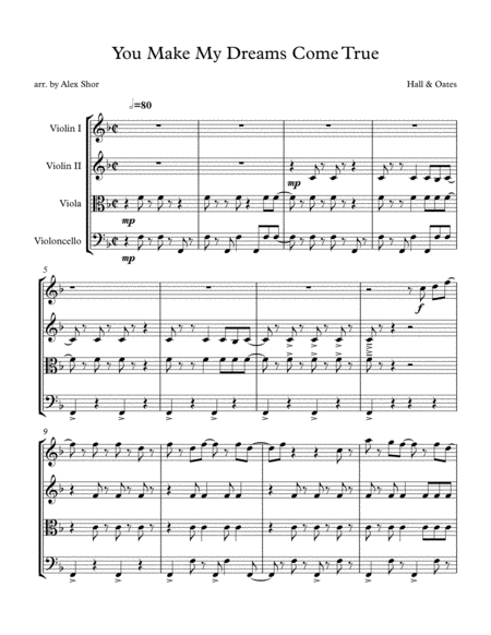 You Make My Dreams String Quartet Sheet Music