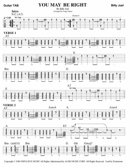 You May Be Right Guitar Tab Sheet Music