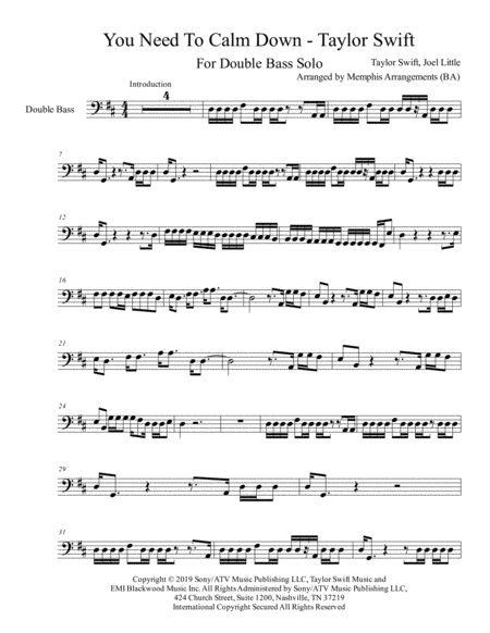 You Need To Calm Down Double Bass Solo Sheet Music