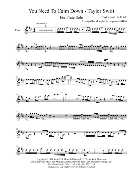 You Need To Calm Down Flute Solo Sheet Music