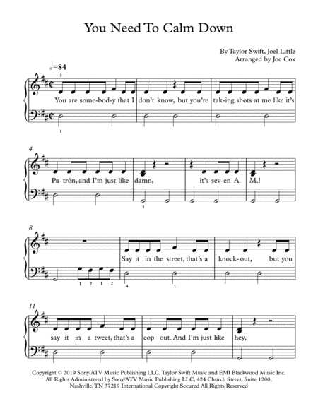 You Need To Calm Down For Beginners Sheet Music