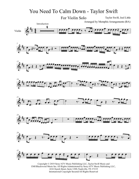 Free Sheet Music You Need To Calm Down Violin Solo