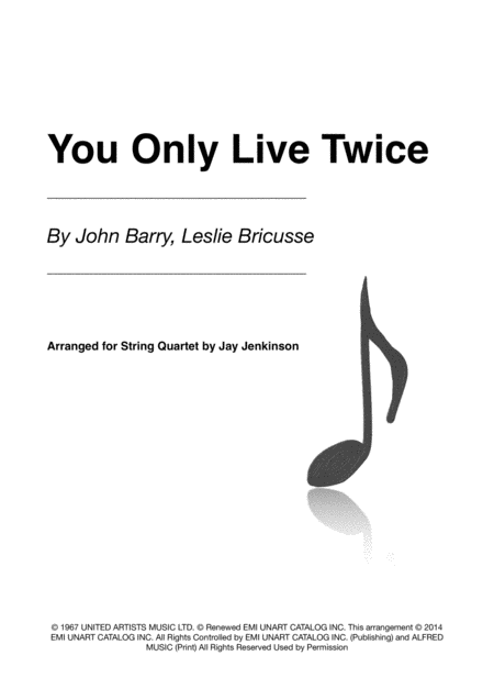 You Only Live Twice For String Quartet Sheet Music