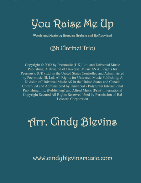 Free Sheet Music You Raise Me Up Arranged For Bb Clarinet Trio