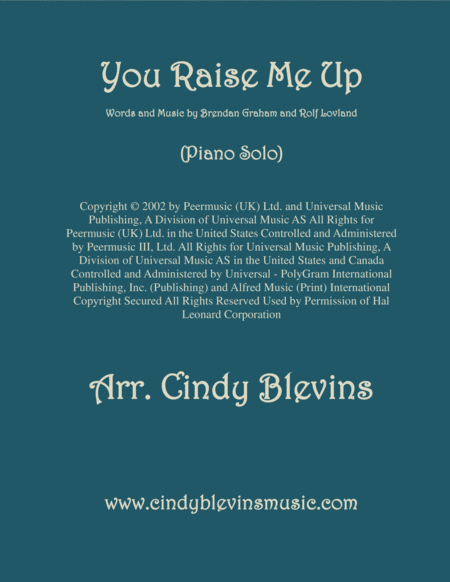 Free Sheet Music You Raise Me Up Arranged For Piano Solo