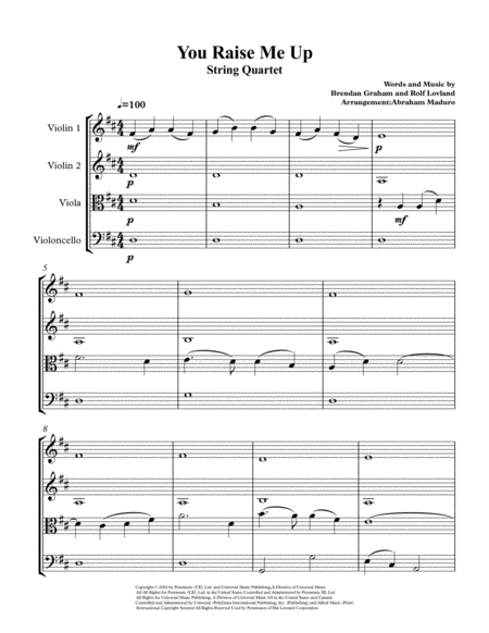 Free Sheet Music You Raise Me Up By Josh Groban Wedding String Quartet