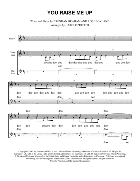 Free Sheet Music You Raise Me Up Choral Pricing