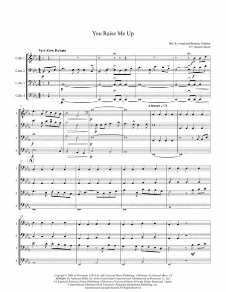 You Raise Me Up For 4 Cellos Cello Quartet Sheet Music