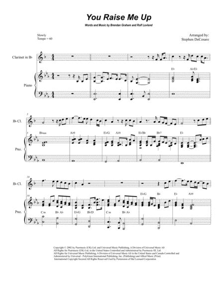 Free Sheet Music You Raise Me Up For Bb Clarinet Solo And Piano