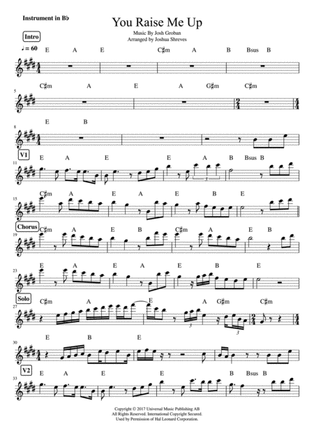 You Raise Me Up For Bb Instruments Sheet Music