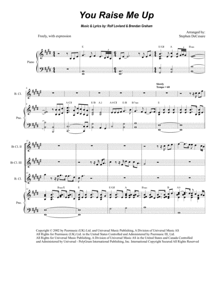 You Raise Me Up For Clarinet Choir Sheet Music