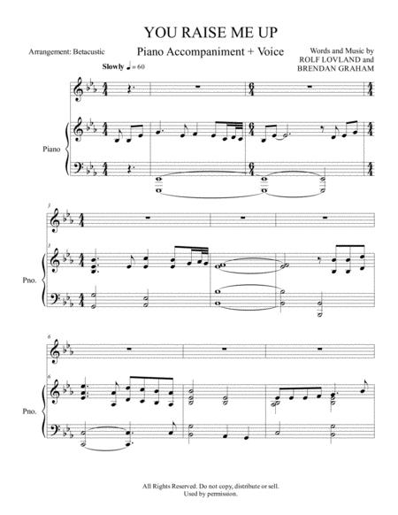 You Raise Me Up Josh Groban Piano Accompaniment Voice Sheet Music