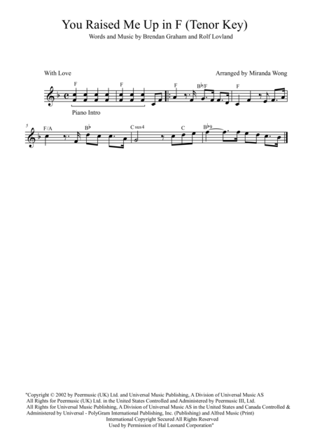 Free Sheet Music You Raise Me Up Lead Sheet For Saxophone Solo Josh Groban