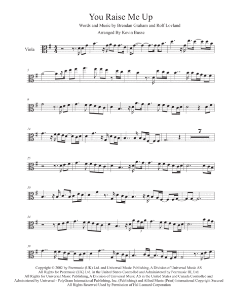 Free Sheet Music You Raise Me Up Viola