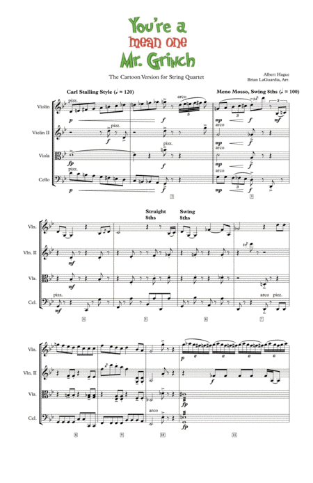 Free Sheet Music You Re A Mean One Mr Grinch Cartoon Version