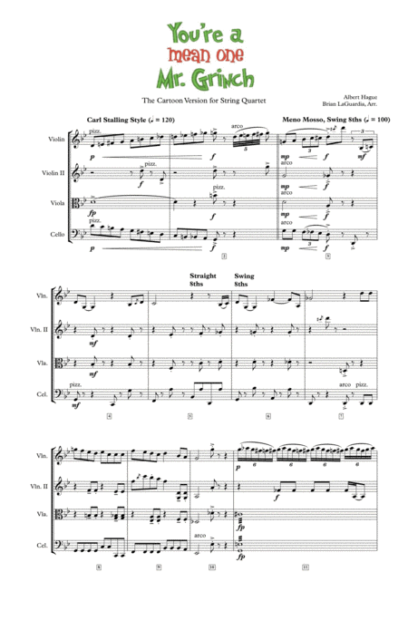 You Re A Mean One Mr Grinch Cartoon Version Sheet Music