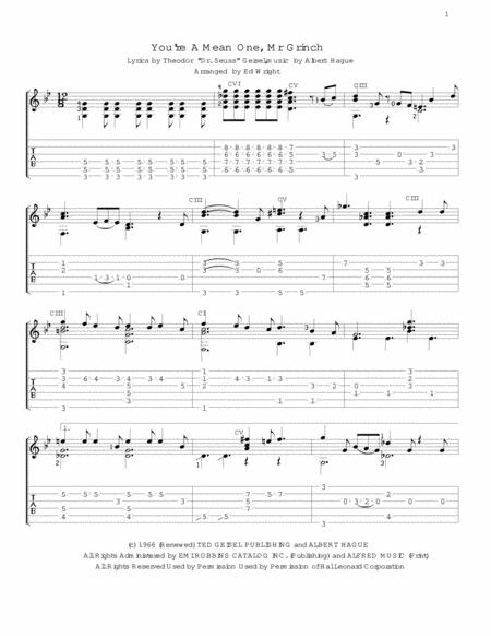 You Re A Mean One Mr Grinch For Fingerstyle Guitar Arranged By Ed Wright Sheet Music