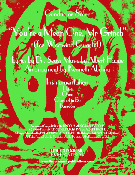 Free Sheet Music You Re A Mean One Mr Grinch For Woodwind Quartet