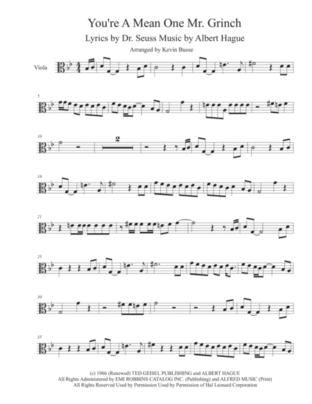 Free Sheet Music You Re A Mean One Mr Grinch Viola